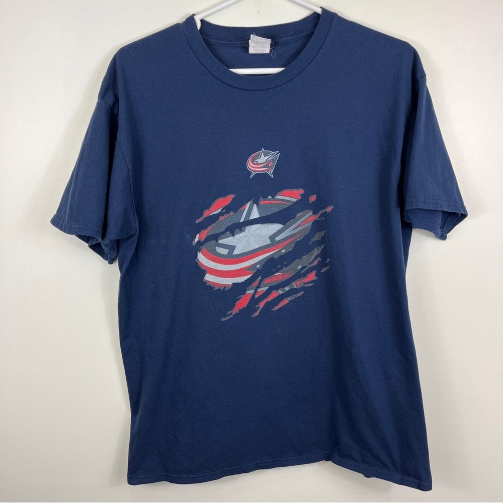 Columbus Blue Jackets NHL hockey T-Shirt Navy Blue Adult Sz Lrg
